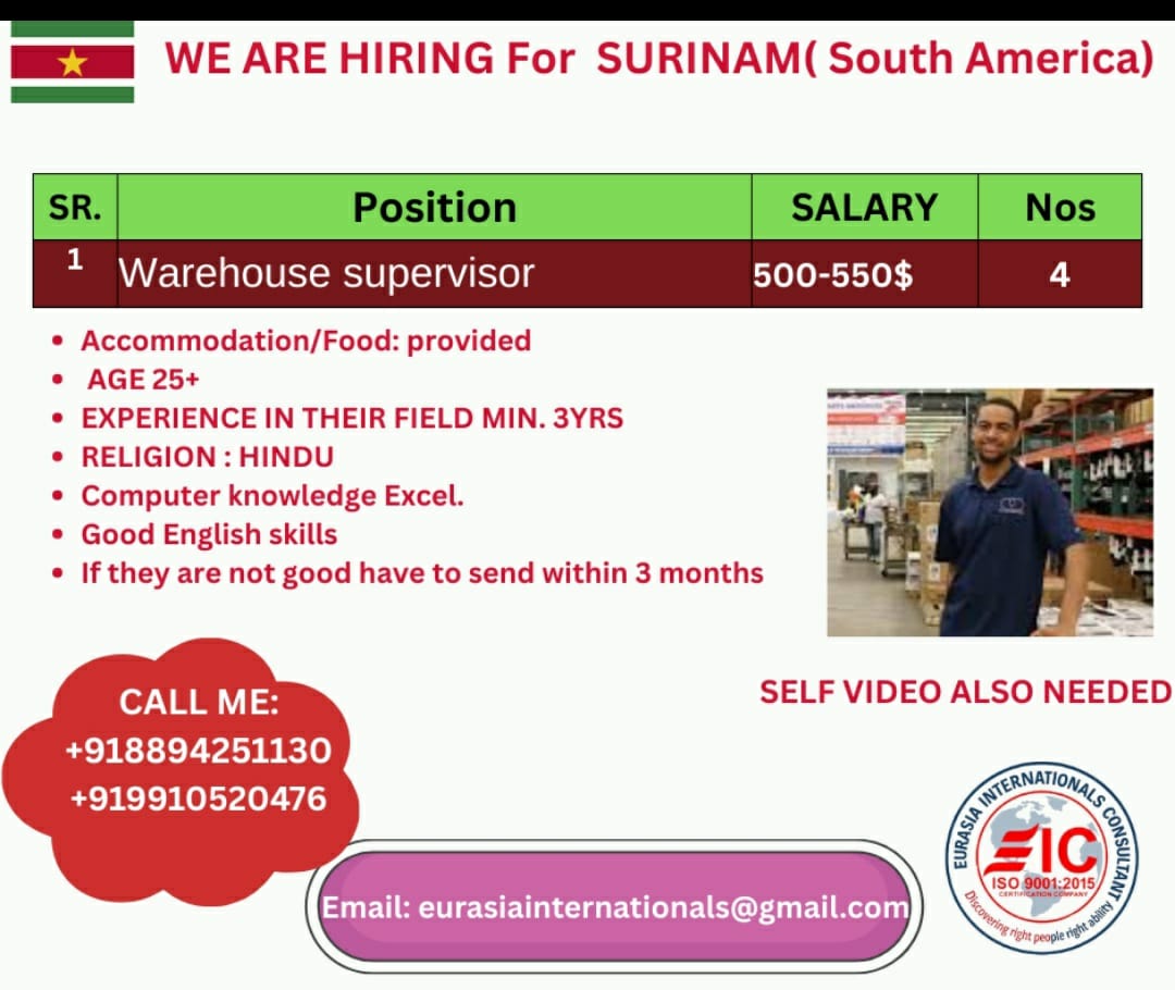 WE ARE HIRING FOR SURINAM (South America)