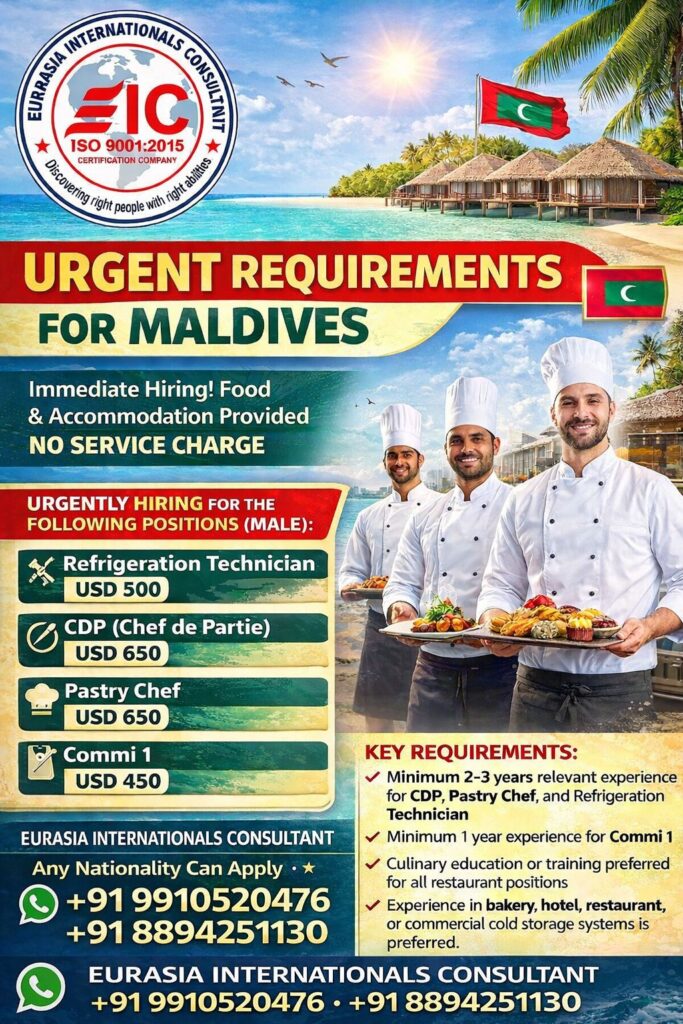 WE ARE HIRING FOR MALDIVES